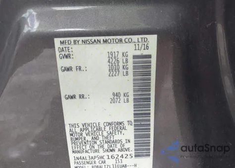 2017 Nissan Altima 2.5 Sv z USA, uszkodzony, nr VIN 1N4AL3AP5HC162425
